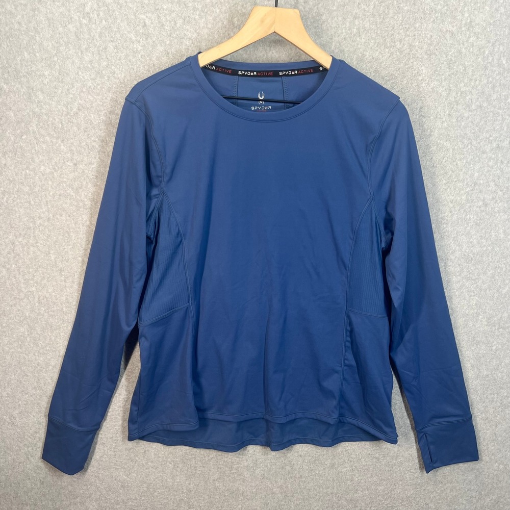 Spyder Active Womens XL Blue Long Sleeve Performance Shirt Mesh Back Thumbholes